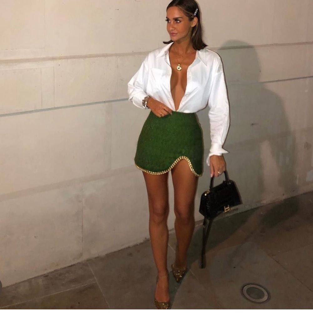 Zara Green Mini Skirt with Gold Trim